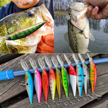 HERCULES Señuelos de pesca para pececillos Crankbait para buceo profundo poco profundo (paquete de 10)